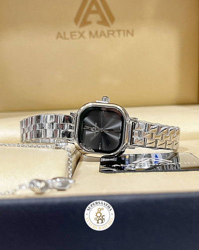 ساعت زنانه الکس مارتین نقرهای صفحه مربع دودی