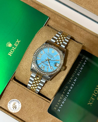 رولکس دیت جاست صفحه آبی Rolex datejust نگین دار