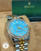 رولکس دیت جاست صفحه آبی Rolex datejust نگین دار